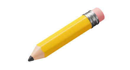 Yellow pencil with pink eraser, ready to write. 3d rendering isolated on white background. Cartoon plastic style