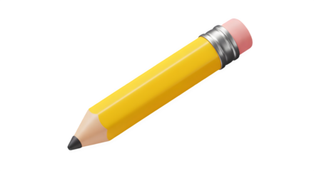 Yellow pencil with pink eraser, ready to write. 3d rendering isolated on white background. Cartoon plastic style