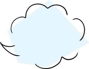 speech empty thought cloud hand drawn broken black outlines with a polygonal light blue fill carelessly placed