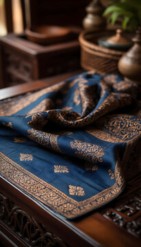 Classic Javanese batik pattern with parang motif in deep indigo and brown