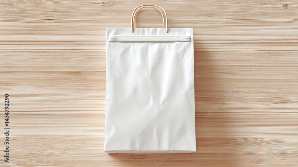 Poster plain white paper bag with simple design, perfect for shopping or gift giving. its minimalistic styl