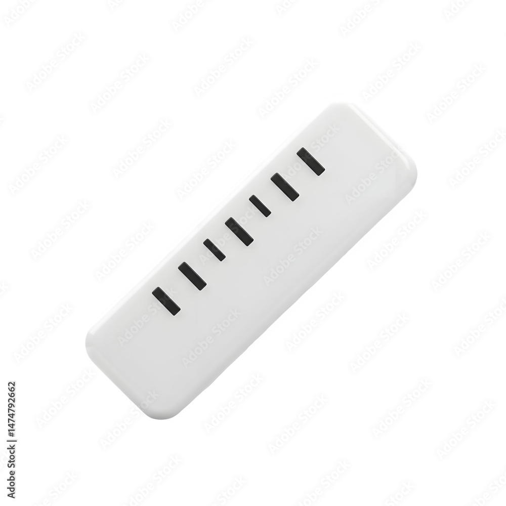 Poster sleek white device with a row of dark buttons. modern and minimalist design. 3d rendering isolated o