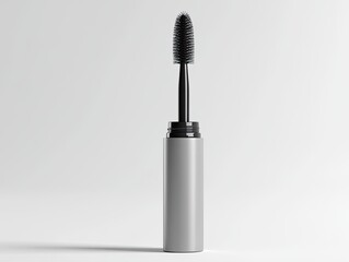 Sleek silver tube mascara with a tapered black brush