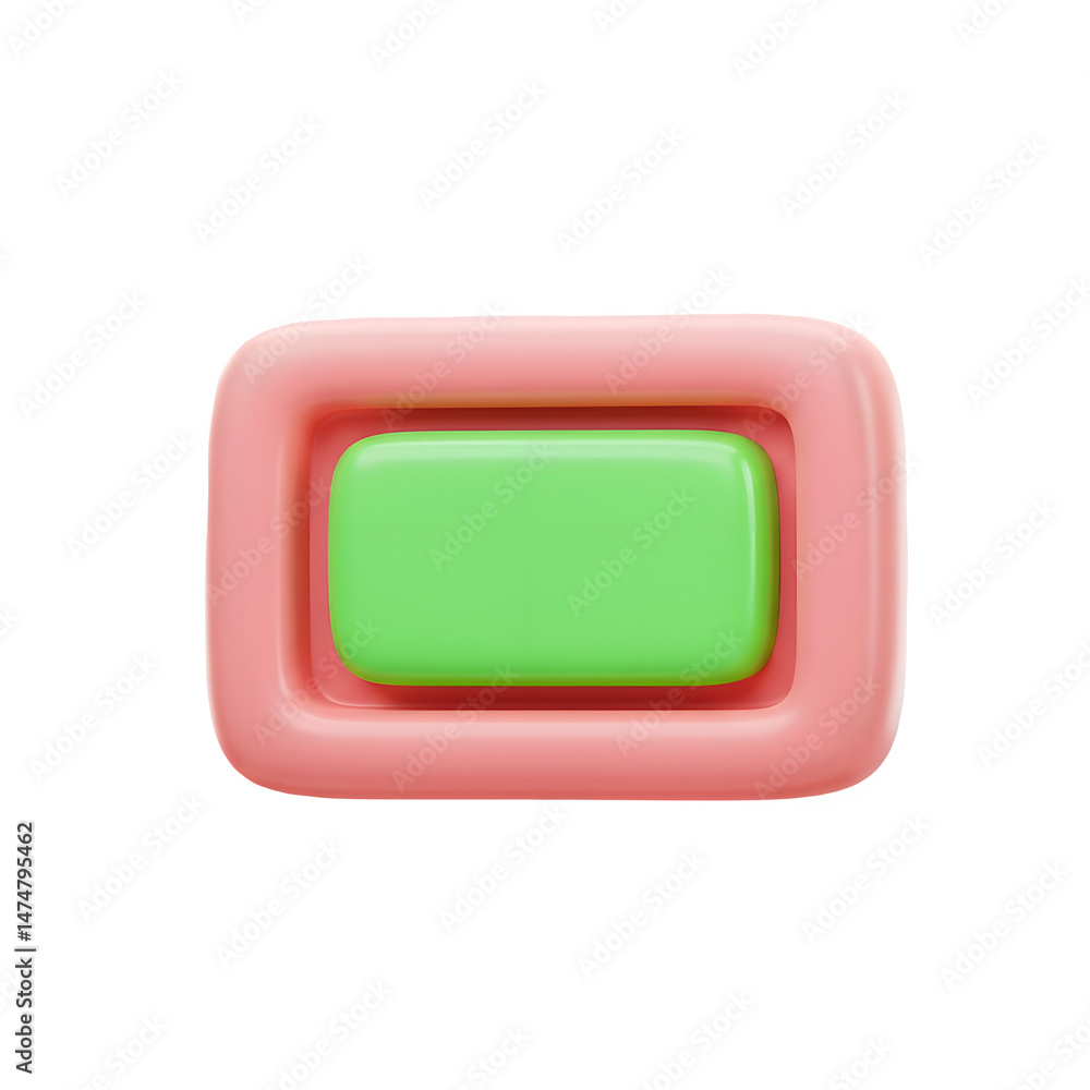 Poster playful pastel pink and green button design. modern 3d render. 3d rendering isolated on white backgr