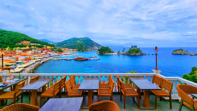Fototapeta parga greece houses streets roads  greek tourist resort