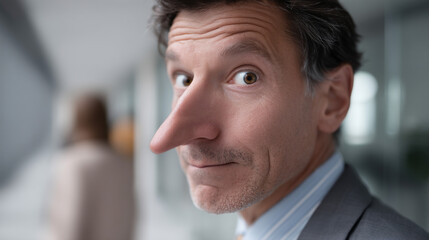 Businessman liar with a long nose.