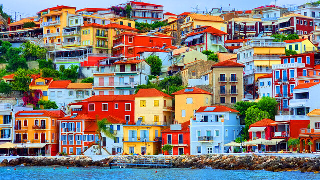 Fototapeta parga greece houses streets roads  greek tourist resort
