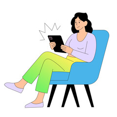 A young woman focused on her tablet while seated in a cozy chair, enjoying leisure time
