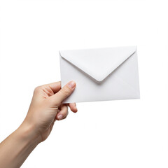 hand holding envelope isolated on white