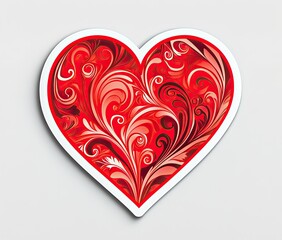 Heart-shaped design with intricate floral patterns in red, maroon, and white