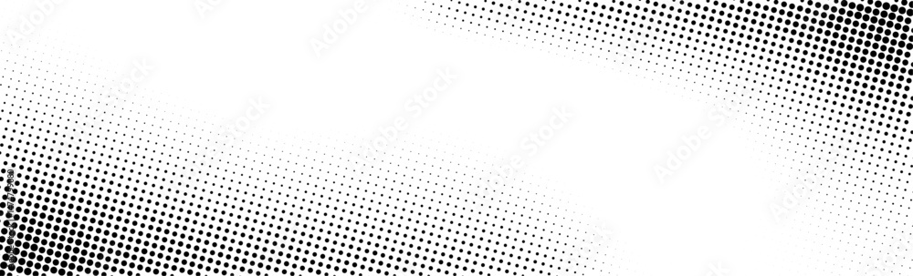 Aufkleber Grunge halftone gradient background. Retro pixelated halftone dots pattern, border, frame. Anime or manga style comic overlay vector texture. 