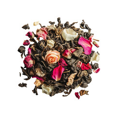 Aromatic Rose and Green Tea Blend Close-Up of Dried Flower Petals and Tea Leaves