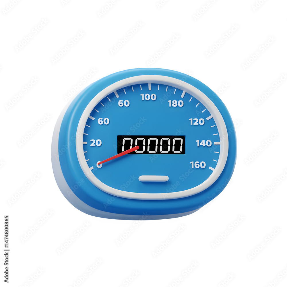 Poster a 3d rendering of a blue speedometer at zero. 3d rendering isolated on white background. cartoon pla