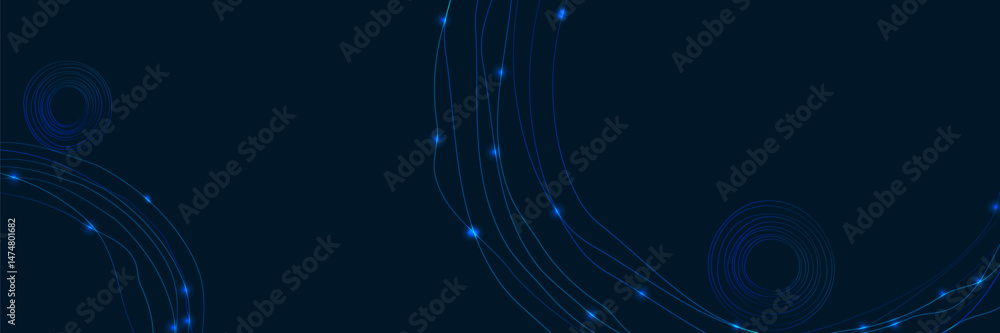 Poster abstract background with circular lines and glitter. dark blue banner for presentations, web design 
