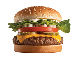 Juicy Cheeseburger with Sesame Seed Bun and Fresh Toppings