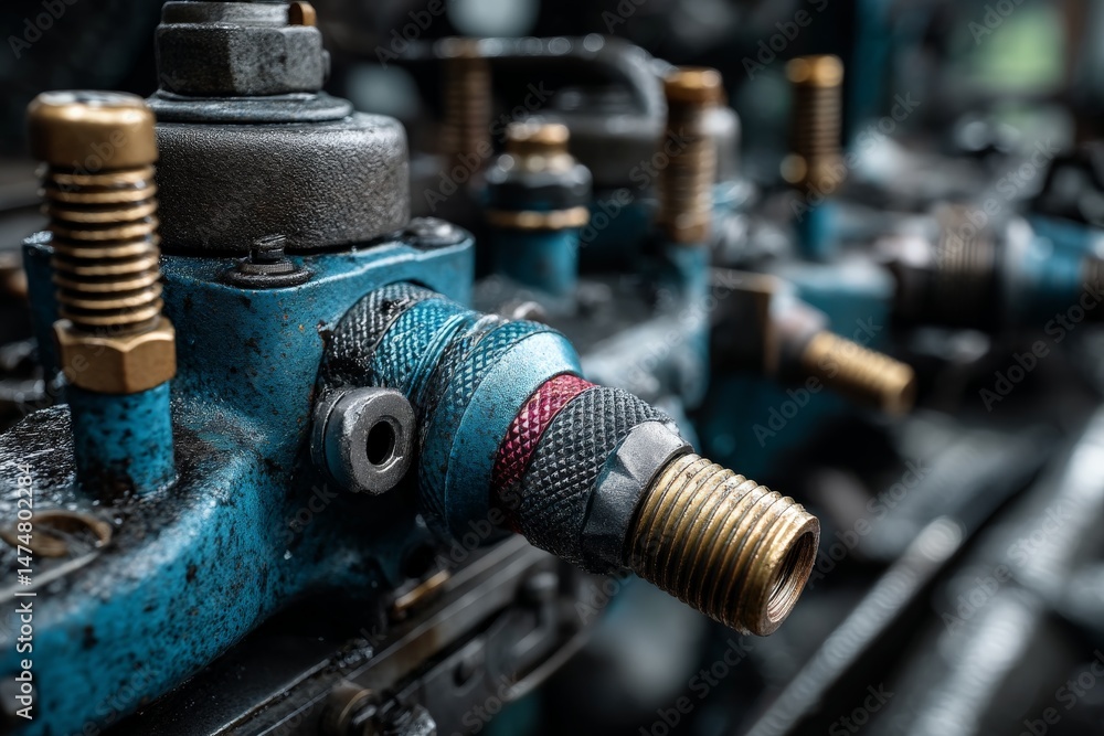 Aufkleber close-up view of industrial machinery components showcasing intricate details and craftsmanship in a