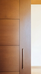 Fototapeta premium Minimalist aesthetic featuring a meticulously crafted wooden door with modern design elements