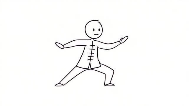 Cartoon illustration of person practicing martial art form