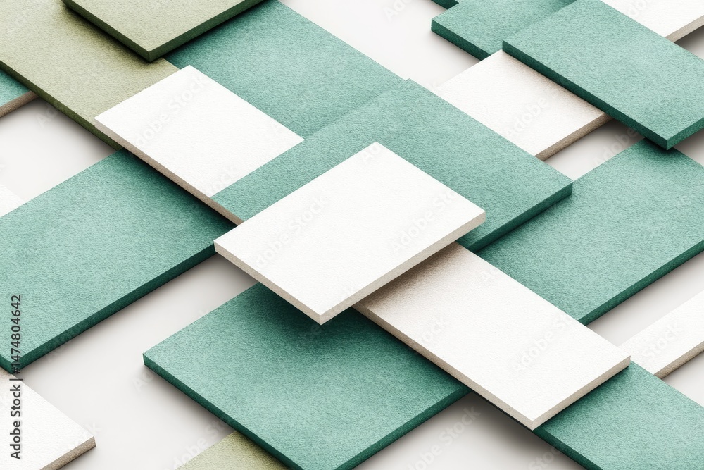Poster abstract geometric pattern of overlapping rectangular shapes in muted colors. white rectangles float