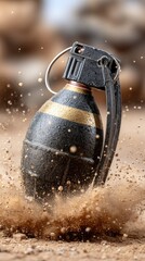 Vintage bomb surrounded by sparks and fire on a neutral background showcasing detailed craftsmanship and historical significance