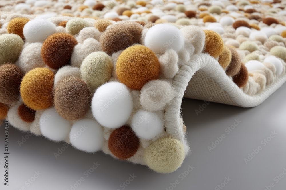 Leinwandbilder unique handmade rug featuring colorful felt balls arranged in a striking pattern on a light backgrou
