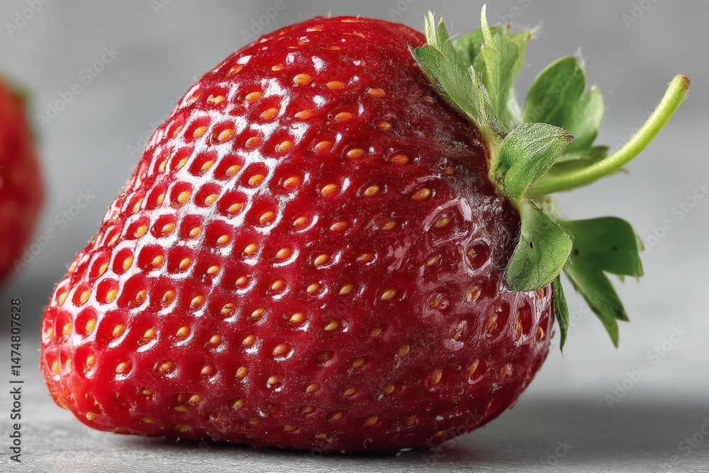 Poster fresh and ripe strawberry resting on a gray surface ready for use in desserts or smoothies