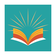 Colorful illustration of an open book with rays of light symbolizing knowledge and education