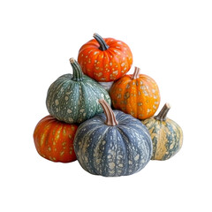 Colorful Autumn Pumpkins Stacked in a Pyramid