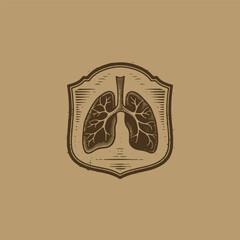 Lung shield logo engraving style design template vintage