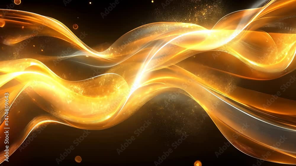 Poster dynamic abstract golden waves of light mesmerizing glow of sparkling visual effects