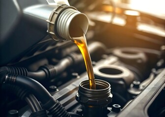 Engine Oil Being Poured into a Car Engine