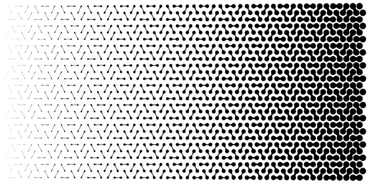 Connected circles, metaball stippled organic pattern. Pixel dot background. Abstract geometric shape texture. Digital line grid of dissolved mosaic transform particle technology. Gradient noise effect