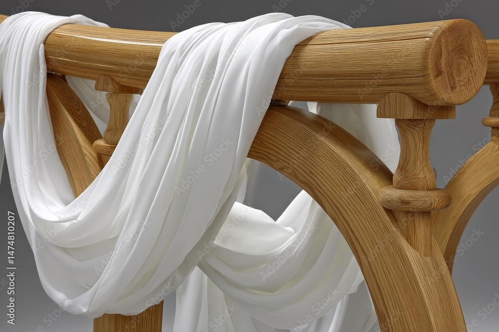 Poster elegant white fabric draped over a wooden railing in a contemporary setting showcasing texture and d