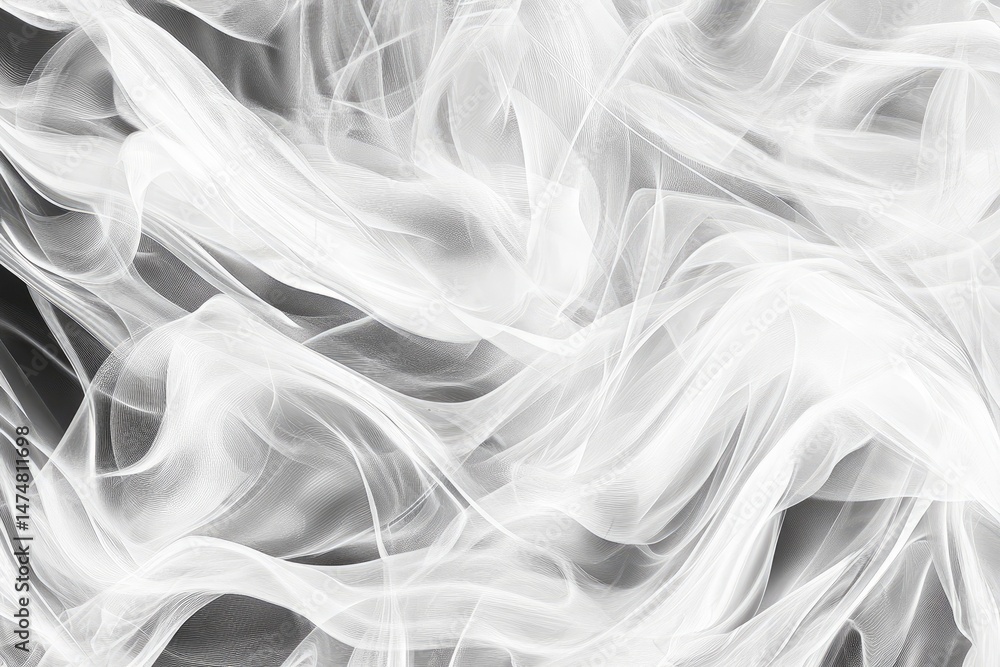 Poster abstract flowing white shapes on dark background. delicate, flowing forms create a sense of movement
