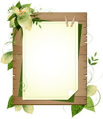 Vertical Wooden Sign Frame with Flowers and Vines
