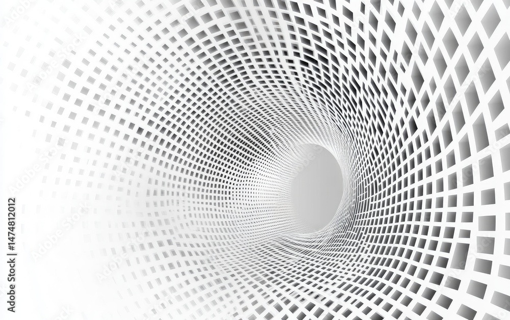 Poster abstract tunnel of squares, leading to light. perspective view of a geometric, 3d tunnel with a repe