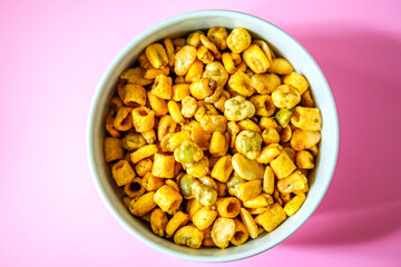Bowl of Tasty Natural Crunchy Sweet Chilli Savoury Finger Food Snacks