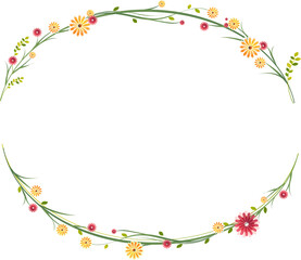 Oval Floral Frame Outline with Small Flowers
