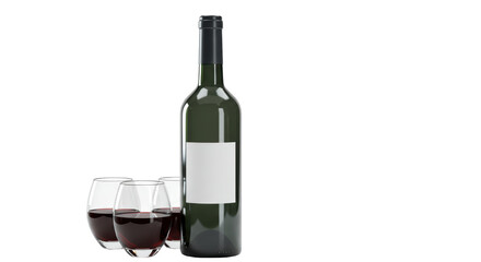 Isolated Wine Bottle and Glasses