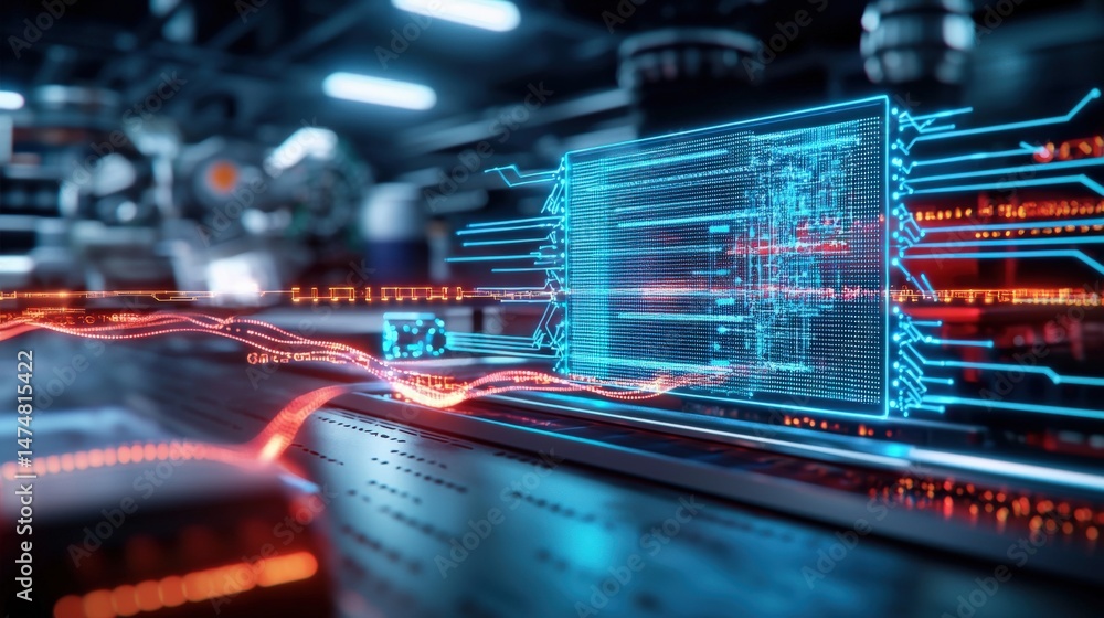 Poster innovative technology integration futuristic lab digital visualization high-tech environment close-u