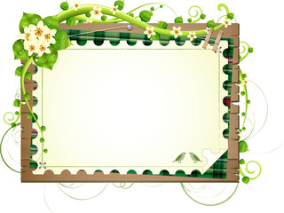Wooden Frame with Plaid Border and Floral Decor