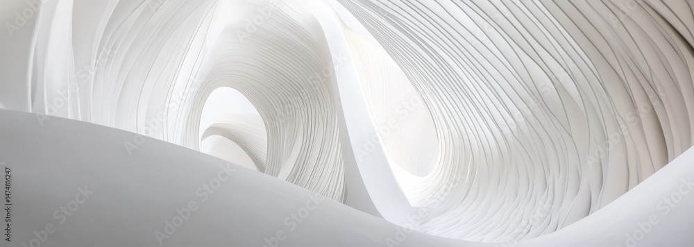 Poster abstract architectural interior with flowing white lines. intricate, layered curves create a sense o