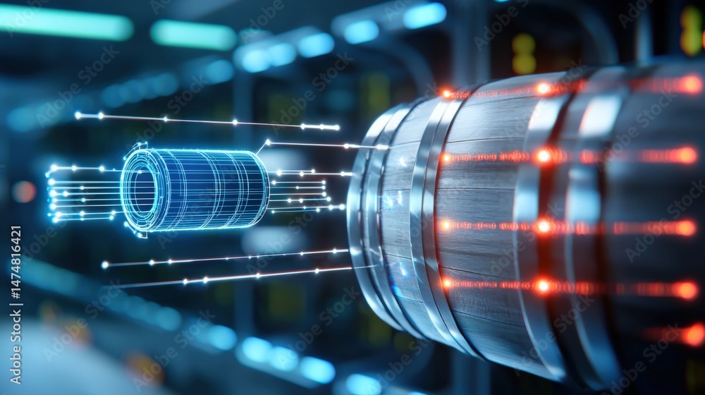 Poster futuristic energy storage technology advanced laboratory digital visualization high-tech environment