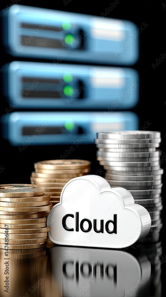 Aufkleber a glowing cloud shape and stacks of coins symbolize digital data transfer in a business technology c