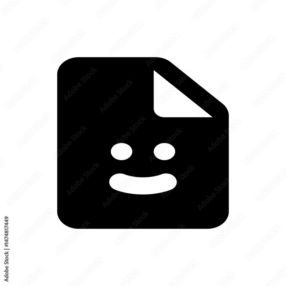 Poster a stylized black document icon with a folded corner and a simple smiling face on the document body i
