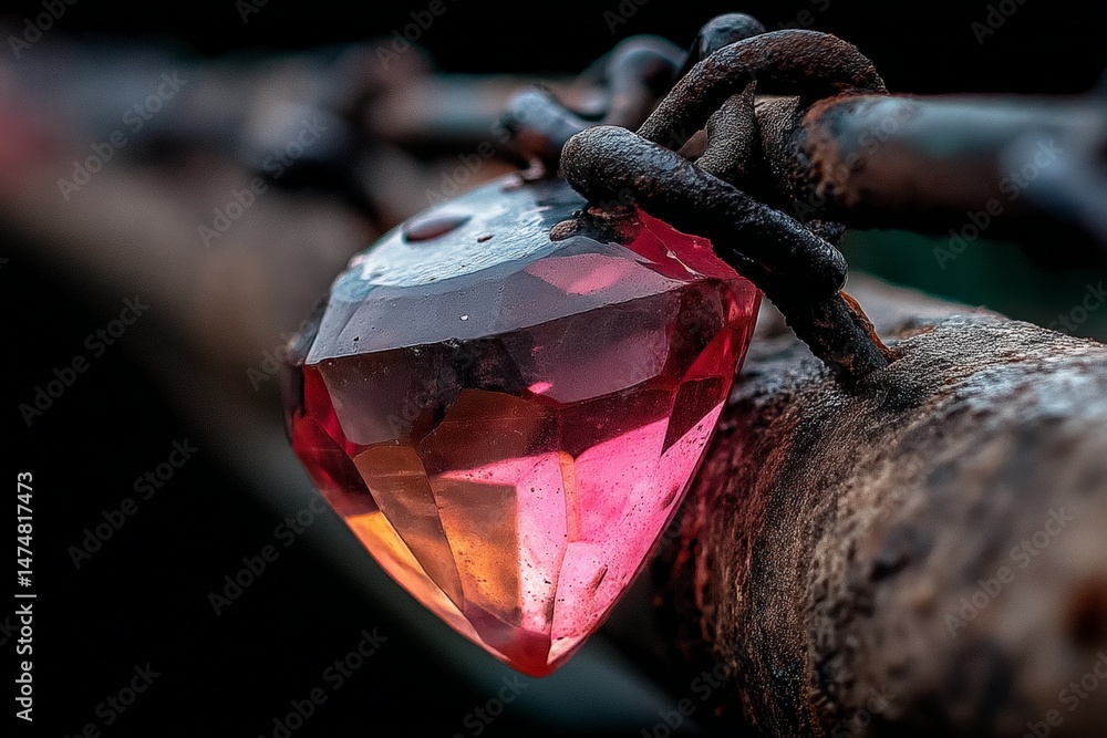 Aufkleber unique heart-shaped gemstone resting on a rusty metal surface in a dimly lit environment