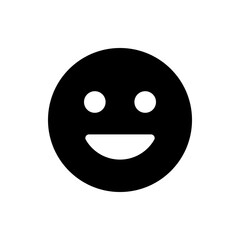 A simple black and white smiley face with round eyes and a curved mouth expressing happiness and joyfulness