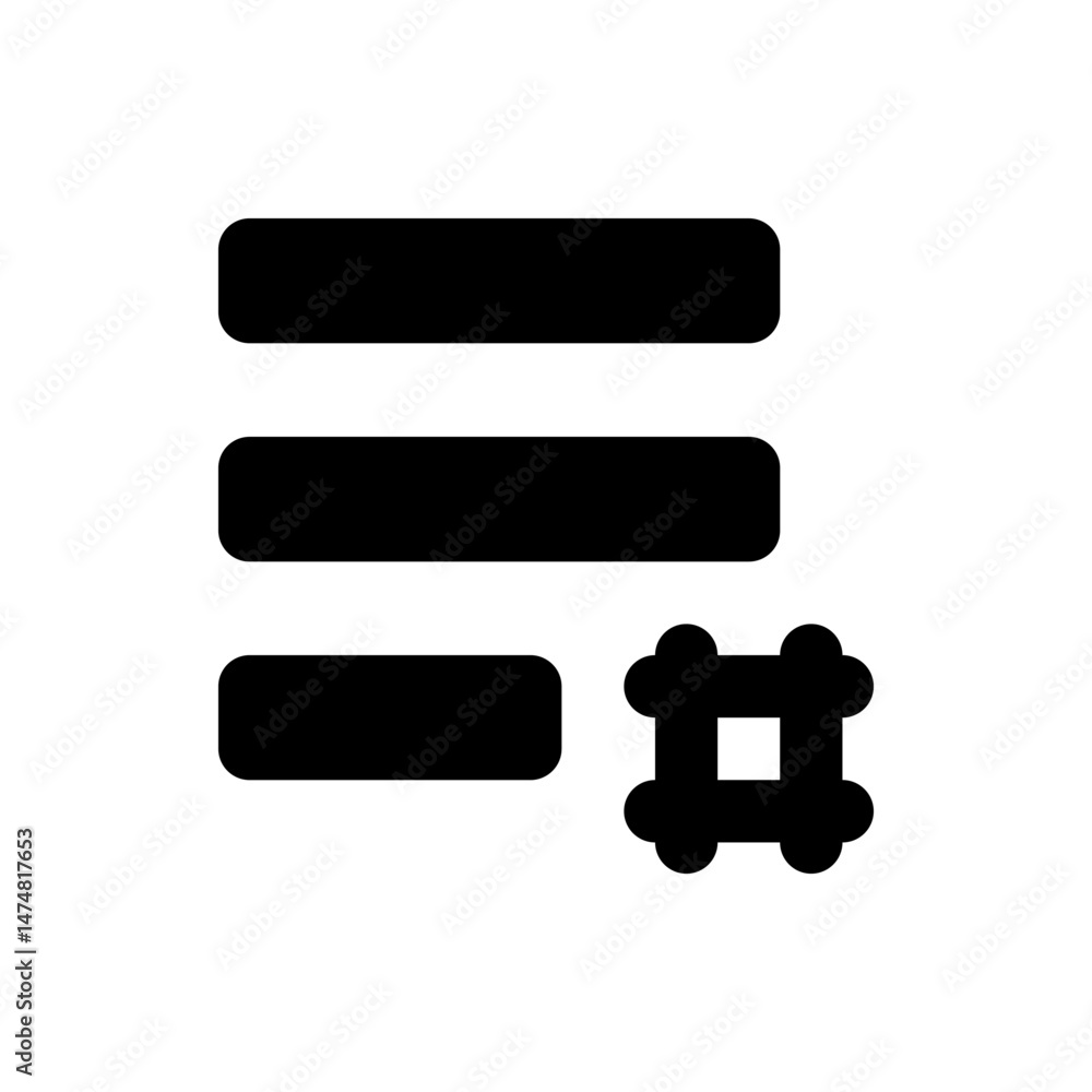 Aufkleber illustration of a hamburger menu icon with three horizontal bars and a hashtag symbol on the right s