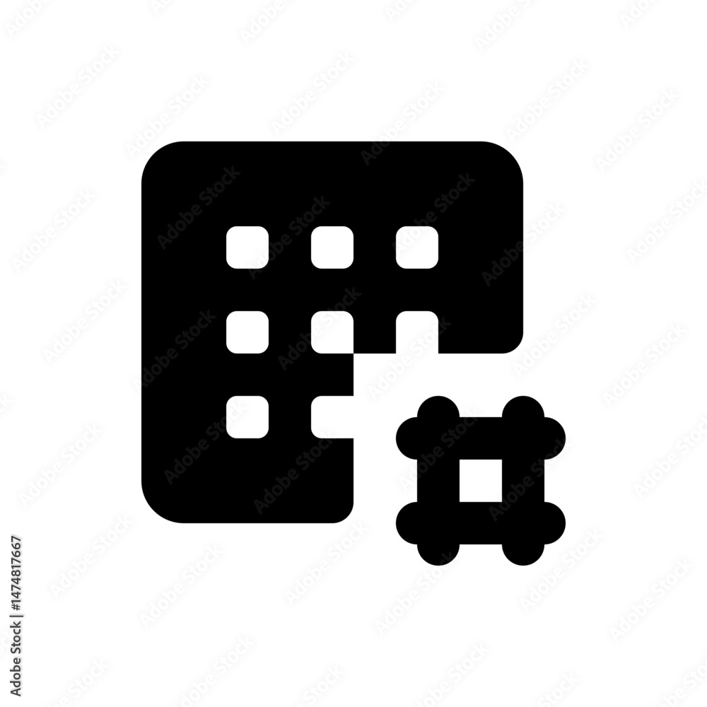 Poster a black icon featuring a grid pattern and a separate shape resembling a crop symbol with rounded edg