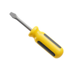 Yellow and grey flathead screwdriver. 3d rendering isolated on white background. Cartoon plastic style